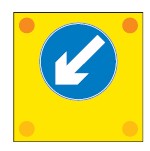 Slow-moving or stationary works vehicle blocking a traffic lane. Pass in the direction shown by the arrow