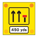 Signs used on the back of slow-moving or stationary vehicles warning of a lane closed ahead by a works vehicle. There are no cones on the road.