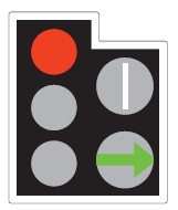 A GREEN ARROW may be provided in addition to the full green signal if movement in a certain direction is allowed before or after the full green phase. If the way is clear you may go but only in the direction shown by the arrow. You may do this whatever other lights may be showing. White light signals may be provided for trams